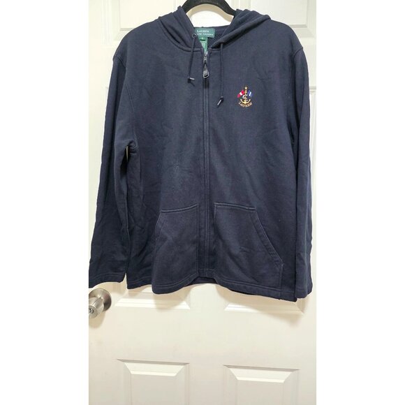 Ralph Lauren Women Navy Full-Zip Hoodie Nautical Embroidered Detail Size S - Picture 2 of 8